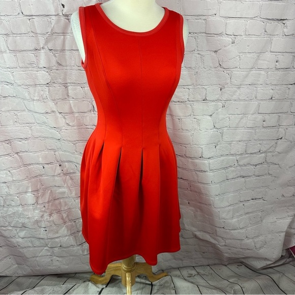 Ann Taylor Dresses & Skirts - ann taylor bright red fit and flair pleated midi dress sz 0 sleeveless office